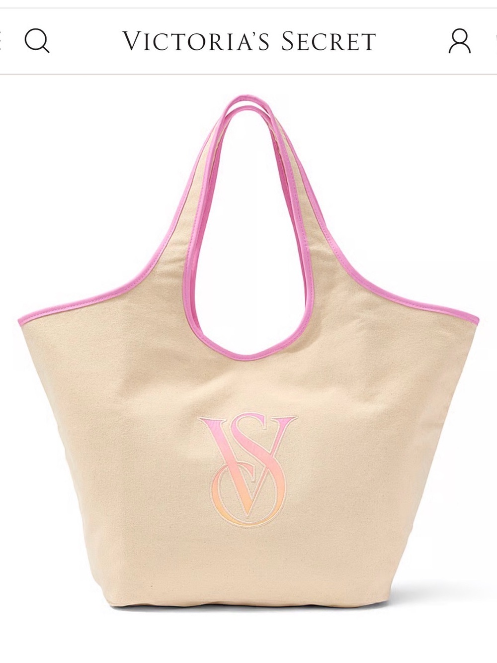 Victoria's Secret Beige Tote with Pink Trim and Gradient VS Logo